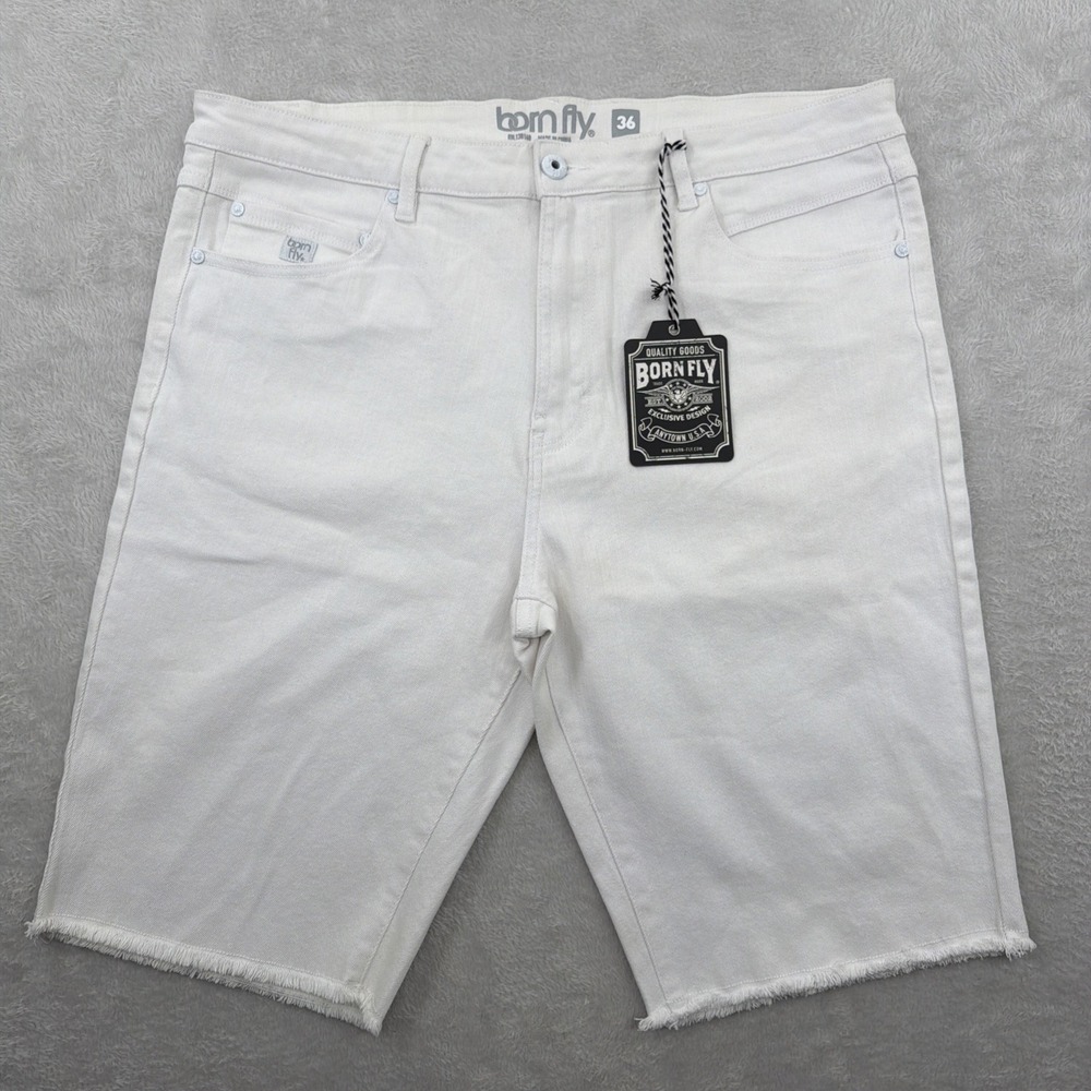 New Born Fly Men's 36x12 Big & Tall Shorts White Wash Distressed Amex Denim NWT